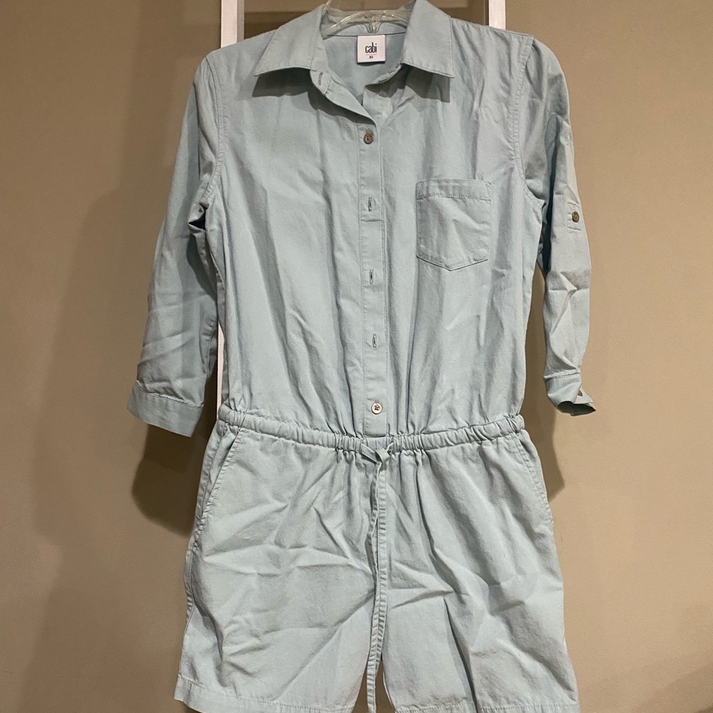 CAbi Sky Blue Collared Romper- Womens size XS- Style #5107